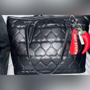 Betsey Johnson Black Heart-Embossed Tote